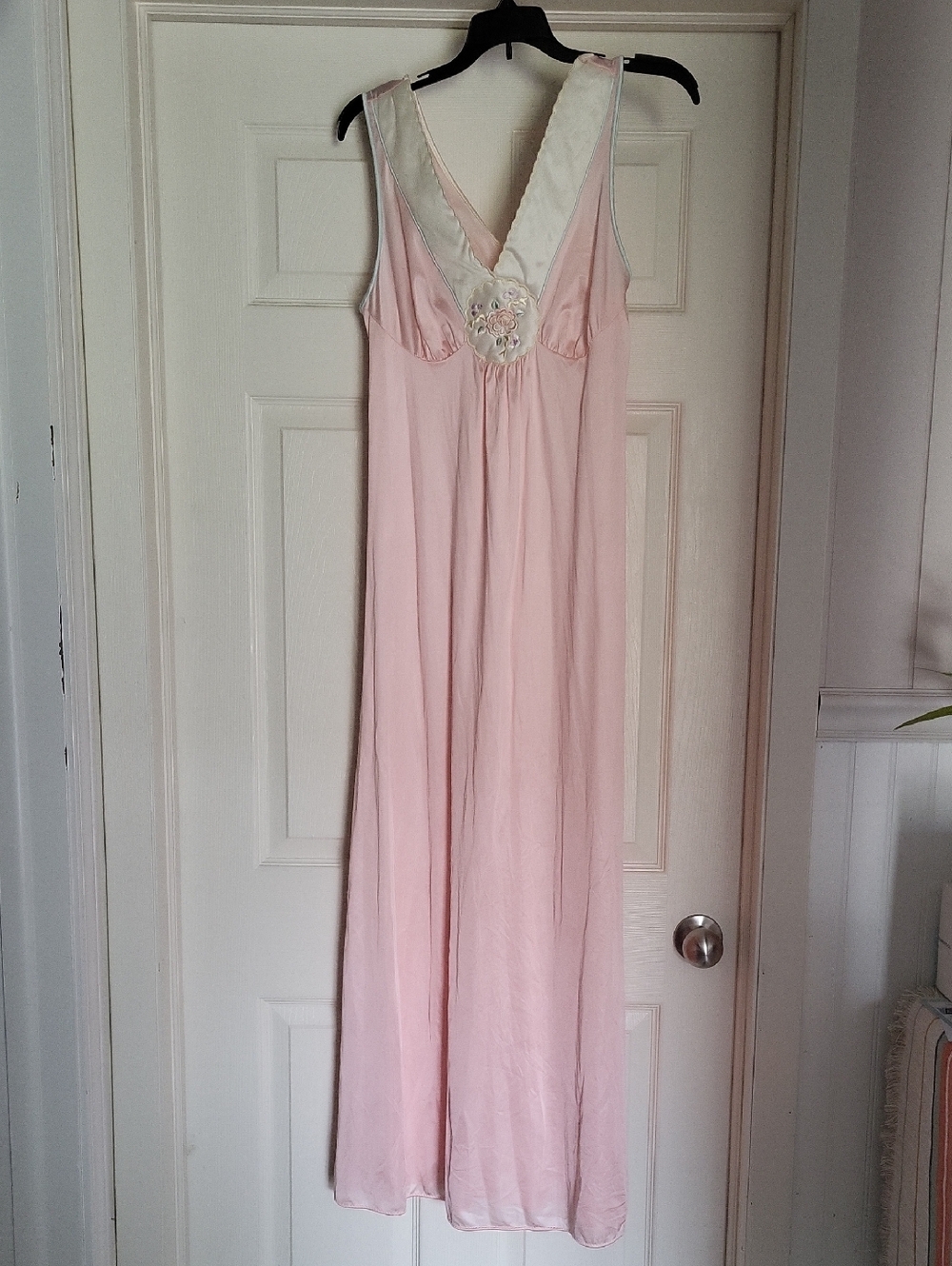 SALE--Light Pink Vintage-Style Long Nightgown with Satin Trim